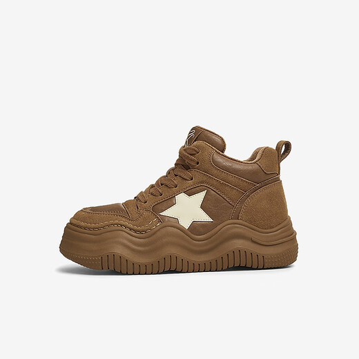Best 2025 spring new fashionable sports high-top shoes plus velvet warm women's casual shoes X1591AD5 camel 40