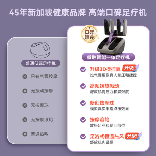 傲胜（OSIM）足疗机腿乐 智能足部按摩仪腿部推拿温热按摩脚机OS-393S深灰色 生日礼物实用送父母