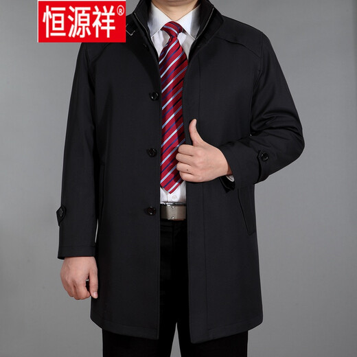 Hengyuanxiang men's windbreaker jacket winter middle-aged and elderly men's windbreaker mid-length casual business jacket middle-aged plus fat plus khaki 190 (recommended 175-190 Jin Jin equals 0.5 kg)