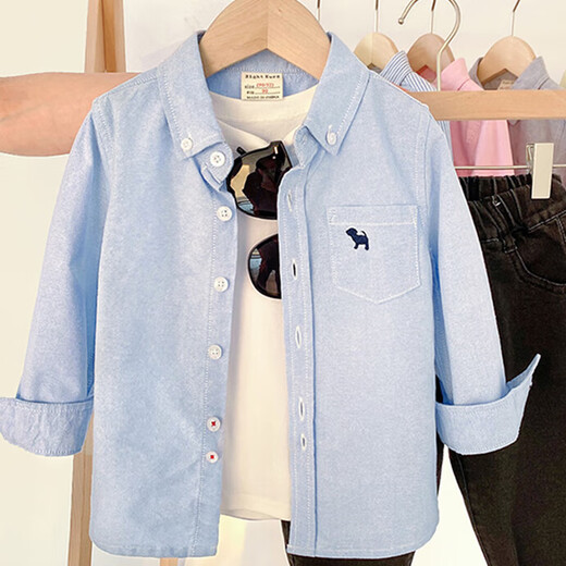 Yupinjia boys' long-sleeved shirt pure cotton spring clothing children's clothing children's baby white shirt children's size 2026 new style blue puppy 140