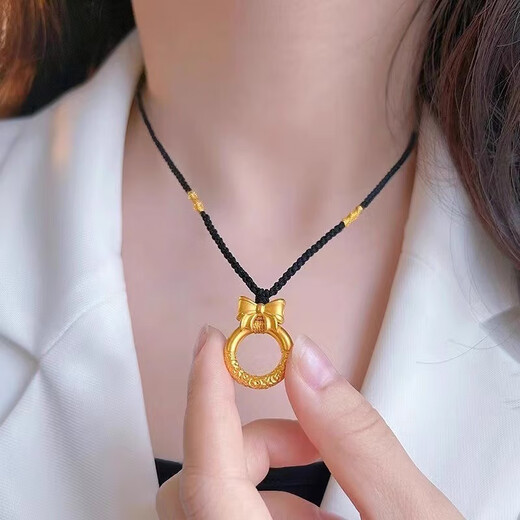 The most decorated au999 pure gold-plated silver necklace for women, gold auspicious cloud bow, peace buckle pendant, braided necklace as a gift for girlfriend, bow peace buckle + braided necklace
