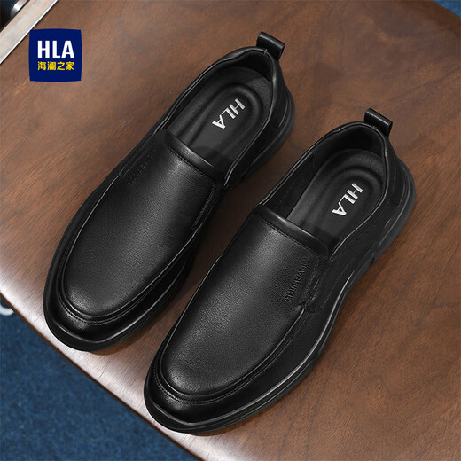 Heilan House (HLA) Men's Shoes Casual Leather Shoes Slip-on Business Casual Slip-On Toe-Layer Cowhide Shoes Men Black 41