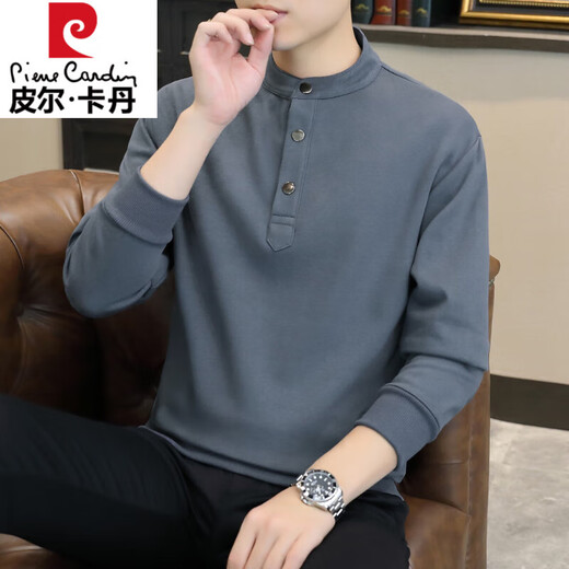 Pierre Cardin Henry Collar Sweatshirt Men's Stand Collar Spring Autumn Winter 2024 New Trendy Men's Bottoming Shirt Top Velvet Thick Long Sleeves WY2288 Chinese Coffee Velvet XL Recommended Weight 135-155Jin Jin is equal to 0.5 kg