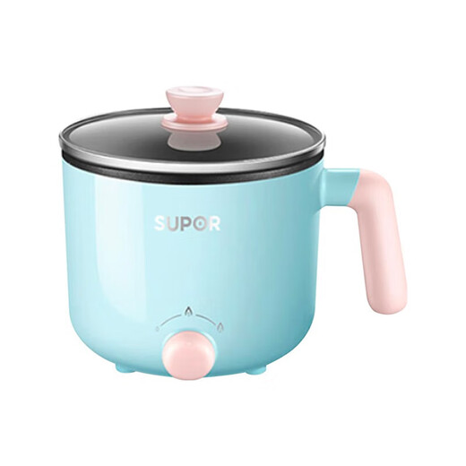 Supor small cooking pot Electric steamer Electric wok Electric hot pot Special pot Dormitory electric cooker Small electric cooker Students use steaming grid with steaming grid on top and boiling bottom H12YK829 blue [with steaming grid] 1.2L