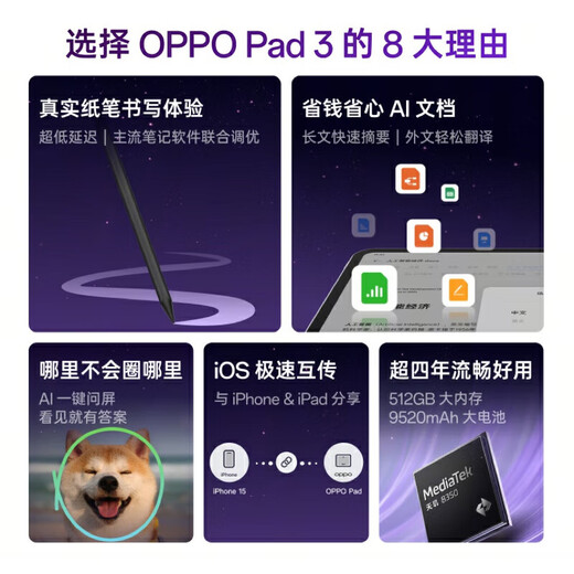 OPPO Pad3 Tablet-Computer, 11,61 Zoll, 2,8K-Bildschirm, 144 Hz, High-Brush-Schüler, Lernen, audiovisuelle Unterhaltung, Drama, Bürospiele, 2-in-1, plus 8 GB + 128 GB, Nachtblau, offizieller Standard
