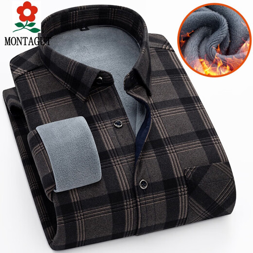 Mengtejiao 2024 Winter Neues Samt verdickte langärmlige Hemd für Herren Hemd Plaid Casual Trend mittlerer Zentimeter-Hemd 9902 l