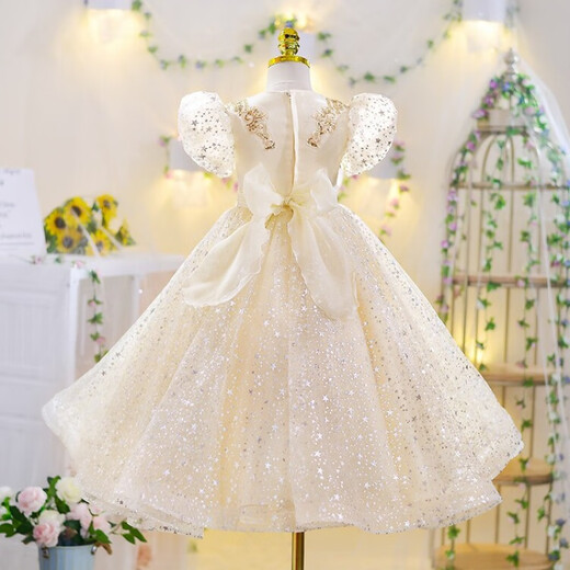 G.DuckKids Petite robe de canard jaune fille fleur fille gonfy yarn robe pour enfants robe princesse fille hôte de piano costume de champagne de champagne 140 taille 9 ~ 10 ans [130-140cm]