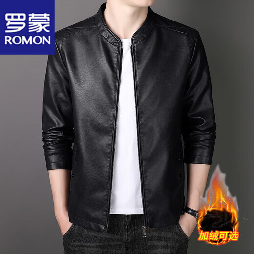 Romon jacket men's spring and autumn jacket new leather jacket solid color business youth spring and autumn clothing fashion black (regular style) XL (120Jin Jin equals 0.5kg -140Jin Jin equals 0.5kg)