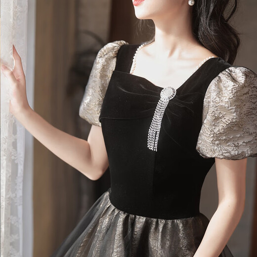 Li Baixin evening dress female 2025 new host light luxury niche French adult ceremony art test dress skirt temperament and high-end black M