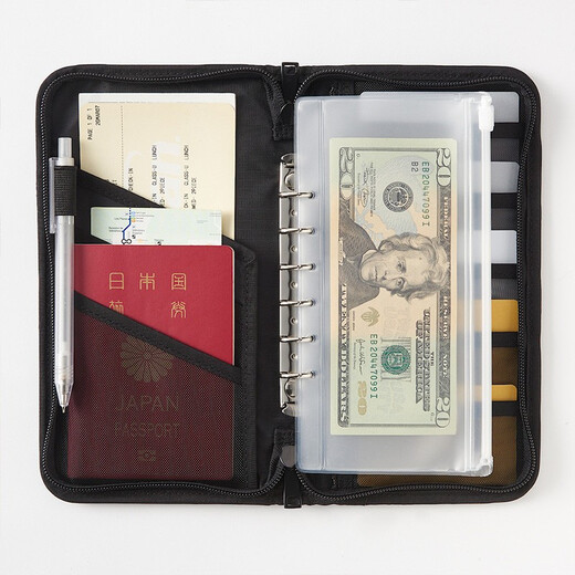 无印良品（MUJI） 聚酯纤维 护照夹 带透明内袋驾驶证行驶证件护照本卡包 ZF0S114 黑色 约宽23.5×长13×厚度2.5cm