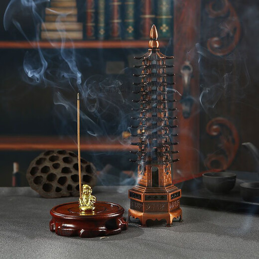 Inofen Wenchang Tower Line Incense Burner Home Indoor Vertical Incense Holder Sandalwood Agarwood Incense Furnace Antique Aromatherapy Furnace Ornaments Wenchang Tower Incense Burner (With Gourd Incense Plug Color Random)