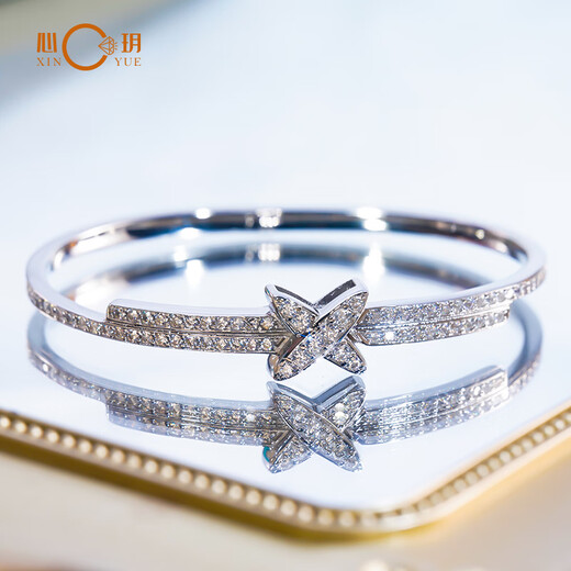 Fat Donglai same style platinum bracelet for women full of diamonds, moissanite double cross bracelet, simulated diamond versatile bracelet, sterling silver