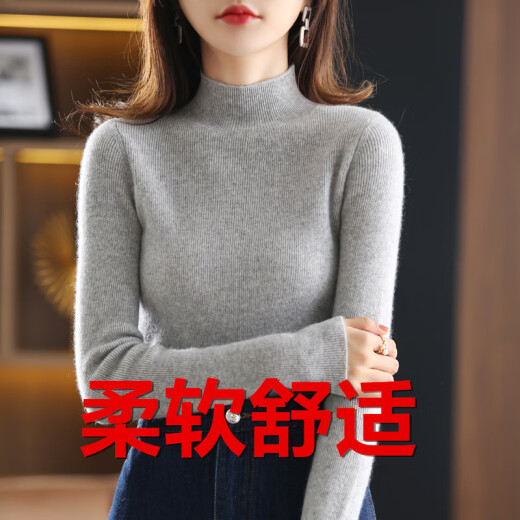 Ordos cashmere sweater women's self-operated official flagship store fashionable and versatile spring and autumn half turtleneck bottoming shirt blouse black S