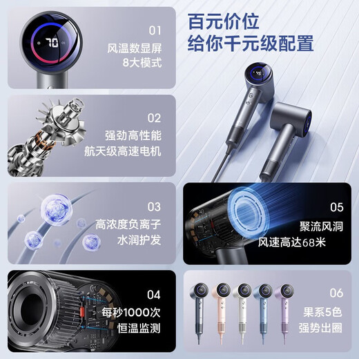 VTT Germany high-speed hair dryer household low-noise negative ion high-power non-damaging hair care hair dryer leafless hair dryer quick-drying portable blow-styling recommended by hairdressers goddess/high-speed gift silver-quick drying + smooth hair + 10-year guarantee