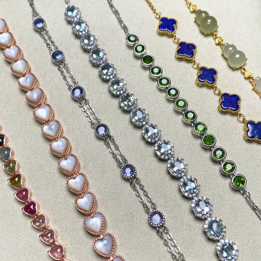 DL 1998 tanzanite bracelet natural colored gemstone tourmaline tanzanite translucent blue moonlight blue ruby grandmother square clear water and field jade bracelet