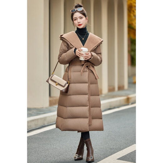 MARKYINXIANG高级感可脱卸羊绒羽绒服2025冬季新款90白鸭绒外套大码保暖羽绒衣 卡其 YJLY1396A L