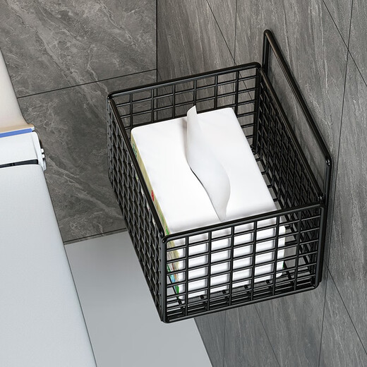 Lin Family Boy Bathroom Storage Rack Toilet No Punching Rack Wall Storage Basket Small Black Single Grid-[Single]