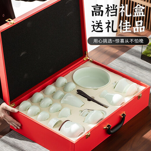 SUSHI CERAMICS Jade Jade Kung Fu Tea Set Three-Cai Covered Bowl Teapot Tea Wash Tea Can Six Gentlemen Large Set Gift Box J0470