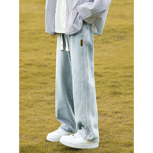 Baa und Baa lose geraden Retro-Jeans 2025 Neue Frühlings- und Herbst-Herren-Weitbeine lässig amerikanische amerikanische Herrenhosen hellweiß und blau K840-WKXS L [Vorgeschlagen 120-140jin [Jin gleich 0,5 kg]]]