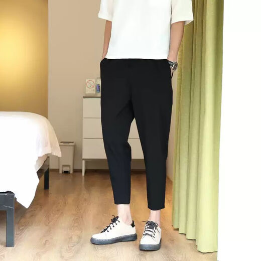 冰隐九分男士休闲裤冰丝透气哈伦裤男生运动裤夏天裤子男裤子男秋季 2058黑色深灰夏款 M 建议90105斤