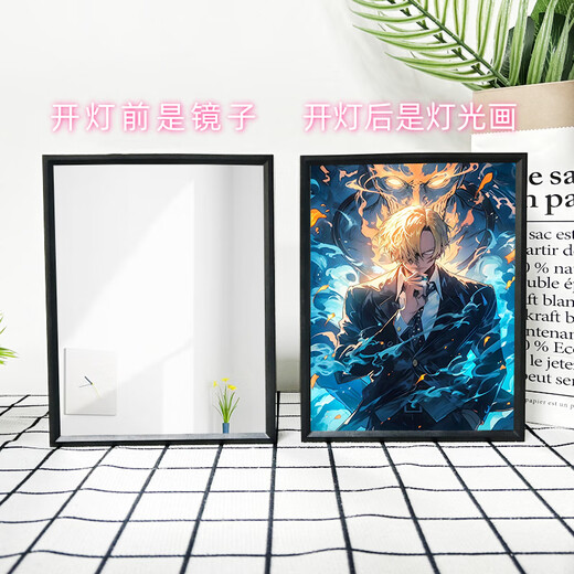 Ein-Stück-Spiegelbeleuchtung Malerei Nami Glühen Dekoration Malerei Fotorahmen Malmalerei Wohnzimmer Malerei Geburtstagsgeschenke Mädchen Nachtlicht 15781 Sanzhi 3 Spiegel weiße Rahmen Plug-in Modell 16.5*21