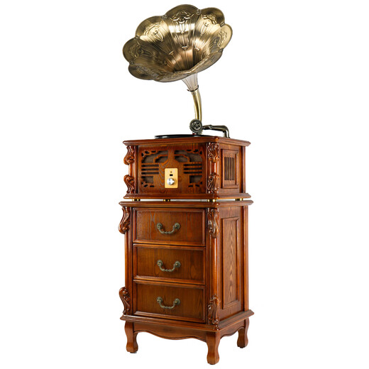 BLACKNOTE Jinmo gramophone retro living room European-style vinyl record player Bluetooth old-fashioned antique flow sound machine solid wood gramophone B08 with karaoke function and free dual-talk copper