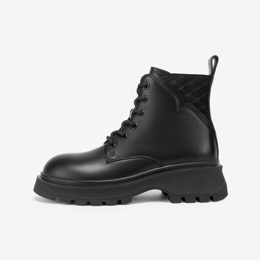 Qianbaidu heighten Martin boots for women in winter new genuine leather fashionable short boots for women shoes with velvet to keep warm black (velvet inside) 37