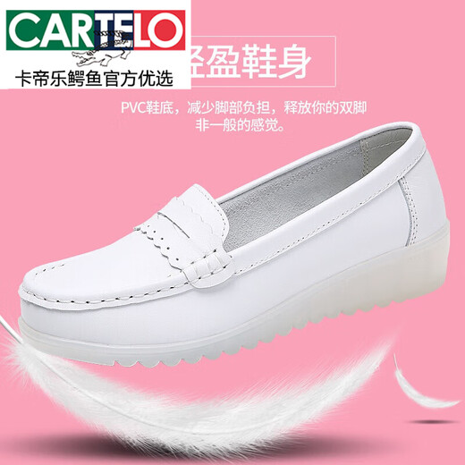 Cartelo Light Luxus Leder weiße Krankenschwesterschuhe für Frauen weicher Sohle Sohle hohle Anti-Rutschfuß-Schönheit Salon Schuhe für Frauen Arbeitsschuhe 829 Weiß (vier Jahreszeiten) 37