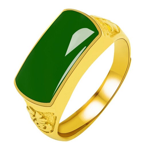 K Bao gold gold ring men's 999 pure gold inlaid Hetian jasper adjustable gold inlaid jade men's ring birthday gift pure gold jasper ring gold weight about 6.8 grams