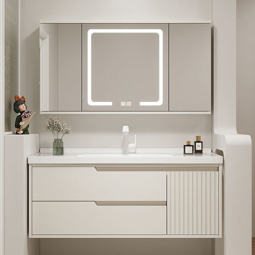 Kaixinuo Oak Hidden Feng Shui Mirror Bathroom Cabinet Integrated Ceramic Basin Cream Style Hand Washing Face Washstand Basin Cabinet Combination 80cm Hidden Feng Shui Mirror Cabinet + Installation