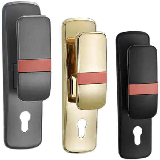 Huili customized silent door lock luxury bedroom door lock universal solid wood door handle black gold straight sliding door XF02 black 35-50mm universal type with key