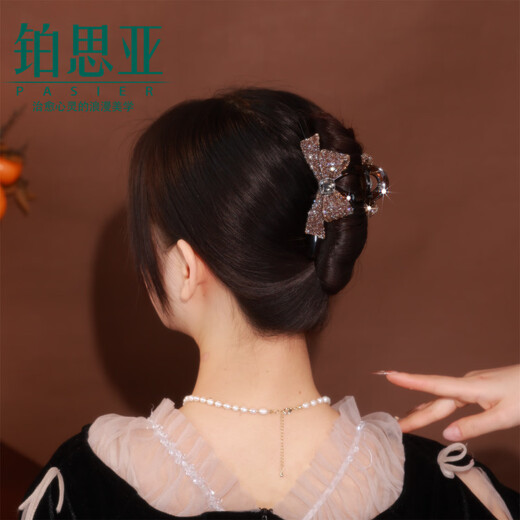 铂思亚2025新款抓夹女高级感后脑勺半扎发夹蝴蝶结气质鲨鱼夹盘发发饰 香槟色8cm送品牌礼盒