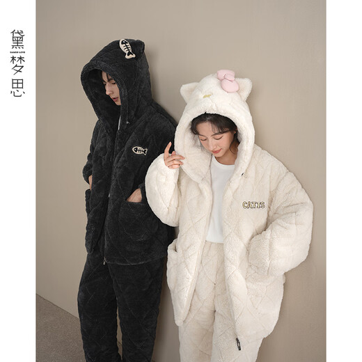 Daimensi couple pajamas quilted coral velvet winter three-layer thickened warm hooded women's and men's home clothes couple style (single set price)-68054 XL -Male/height 171-178, weight 135-155