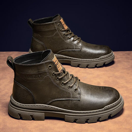 Famelli Martin boots for men 2022 autumn and winter new style British style fashion boots for men casual high-top men's boots trendy men's work boots with velvet optional khaki 32