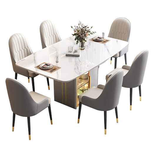 Table à manger de nid de matin Luxury Luxury Simple Rock Slal Table à manger et chaise combinaison Table à manger rétractable Small and Medium Apartment Rangement Meubles à manger 9 mm Bright - # 699 STYLE DE CHAISE 1,4m une table et quatre chaises
