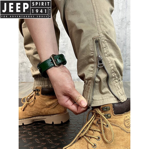 Jeep Spirit Casual Hosen für Männer 2025 Frühling und Herbst Neue losen Bindfuß Sport neun Punkte elastische Werkzeuge Lange Hosen für Männer Khaki 679 Sommer Thin 28 Vorschlagen 90-110jin [Jin gleich 0,5 kg]