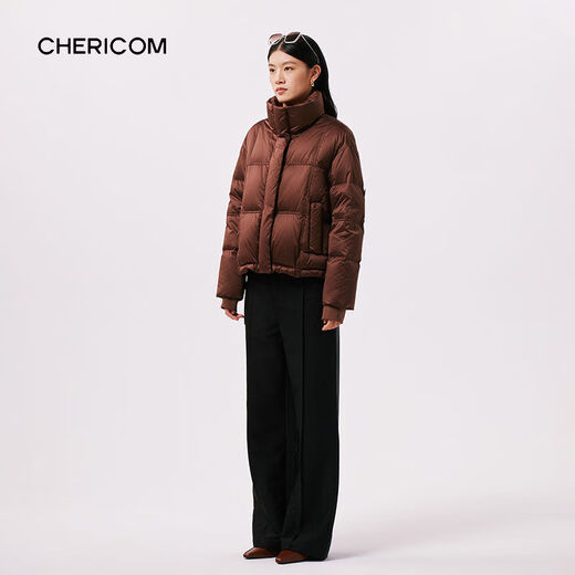 Qianrenggang (CHERICOM) new winter women's retro short versatile stand-up collar down jacket warm jacket Y299115Y milk coffee color 88814 170