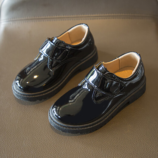Ershanji Boys Leather Shoes Black Children's Campus Small Leather Shoes Soft Sole Performance Shoes New Performance Little Boys British Students Black Velcro Style 34 Size Inner Length 21.5cm