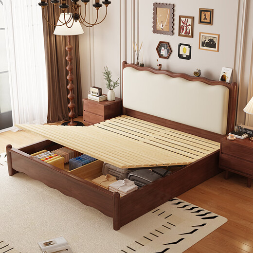 Laisda American en bois massif lit noyer 1,5 m à double lit français classique lit doux lit yf688 # 1,5 lit armoire pavé