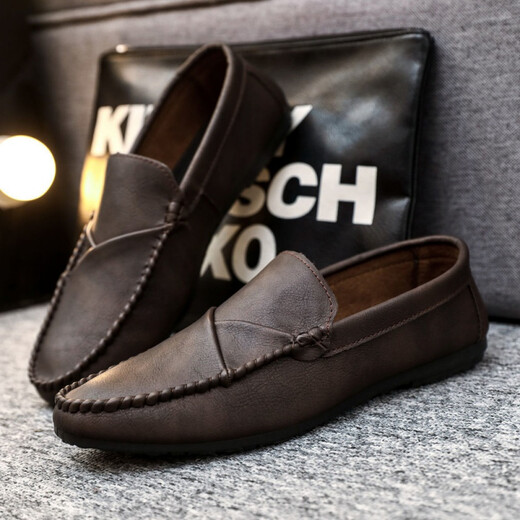 Mac Jabags men's shoes spring new beanie shoes men's soft leather soft sole casual leather shoes Korean style trendy lazy shoes D826 black 39