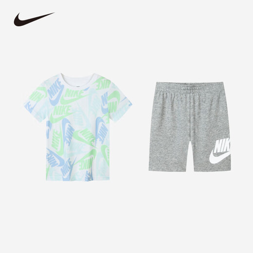 
NIKE Nike Children's Shorts + Short Sleeve 2-Piece Set 2025 Summer New Full Printed Men's and Girls' Sports Fashion Set