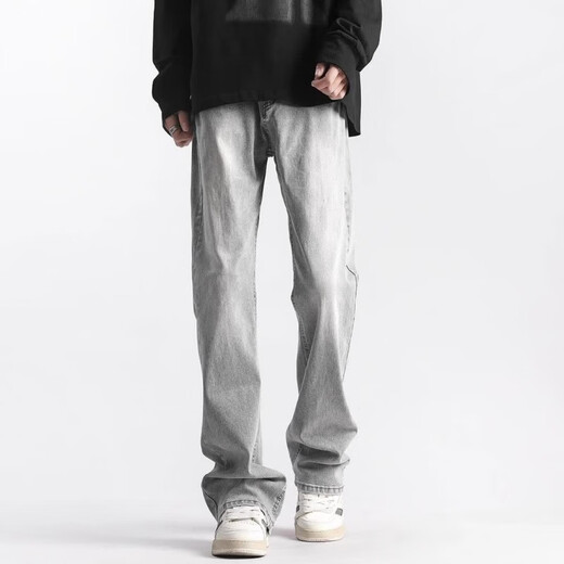 Mode Handy Jeans Herrenmarke Brand Frühling und Herbst Sommer -Flagge Hosen Jungen American Retro Freizeithose gestapeltes Hosen G841 Zementgrau 3xl (160 bis 185 Jin [Jin gleich 0,5 kg] tragbar)