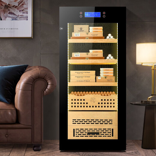 Cigar humidor with constant temperature and humidity, smart compressor, cedar wood box for home use, naked wine and tea cabinet, cigar humidifier, cool black (3 boxes, 1 naked box)