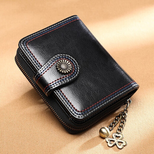 viney cowhide wallet women's short folding zipper wallet multiple card slots large capacity student coin purse light luxury leather wallet card bag