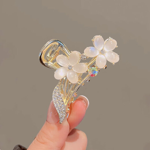 乐喵（LEMIAO）感气质猫眼石花朵抓夹女后脑勺半扎发夹鲨鱼夹子中号顶夹头饰 A683-2一朵花抓夹B01-202