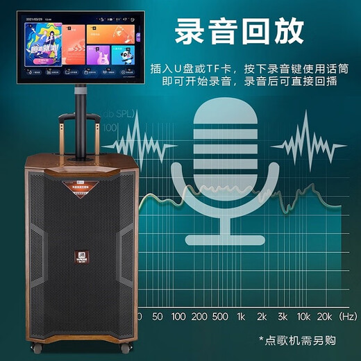 MALONE outdoor square dance audio high-power heavy bass live broadcast singing karaoke performance with Bluetooth sound card wireless microphone portable trolley speaker 10-inch audio + 18.5-inch karaoke machine 500G official standard configuration