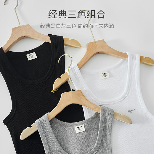 Septwolves ribbed vest men's pure cotton bottoming sweatshirt summer hurdle sports fitness sweat-absorbent breathable sling sleeveless inner wear pure cotton thick thread style white + black + gray 3 pieces XL (175) recommended 130-150Jin Jin equals 0.5 kg