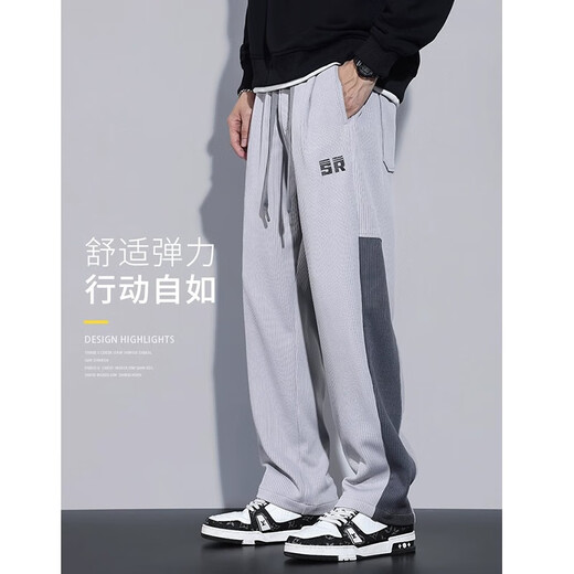 Jeanswest Hoodies Men's Spring y Autumn Nuevos pantalones casuales de moda pantalones rectos americanos sueltos Pantalones deportivos de pierna ancha Black XL (tamaño 32-33)