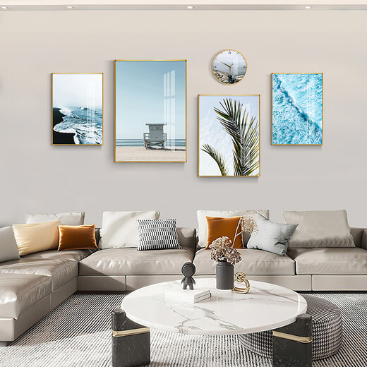 
Mohu (mohu) living room decoration painting sofa background wall mural modern simple landscape landscape painting TV wall high-end new style hanging paintings seaside landscape 15935 (including wall clock) tempered crystal porcelain large combination - black frame