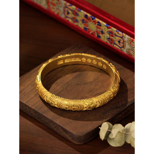 Miyan gold-plated 18k ancient gold-colored animal-faced bracelet with happy characters, palace-style high-value hand-engraved double bat holder bracelet